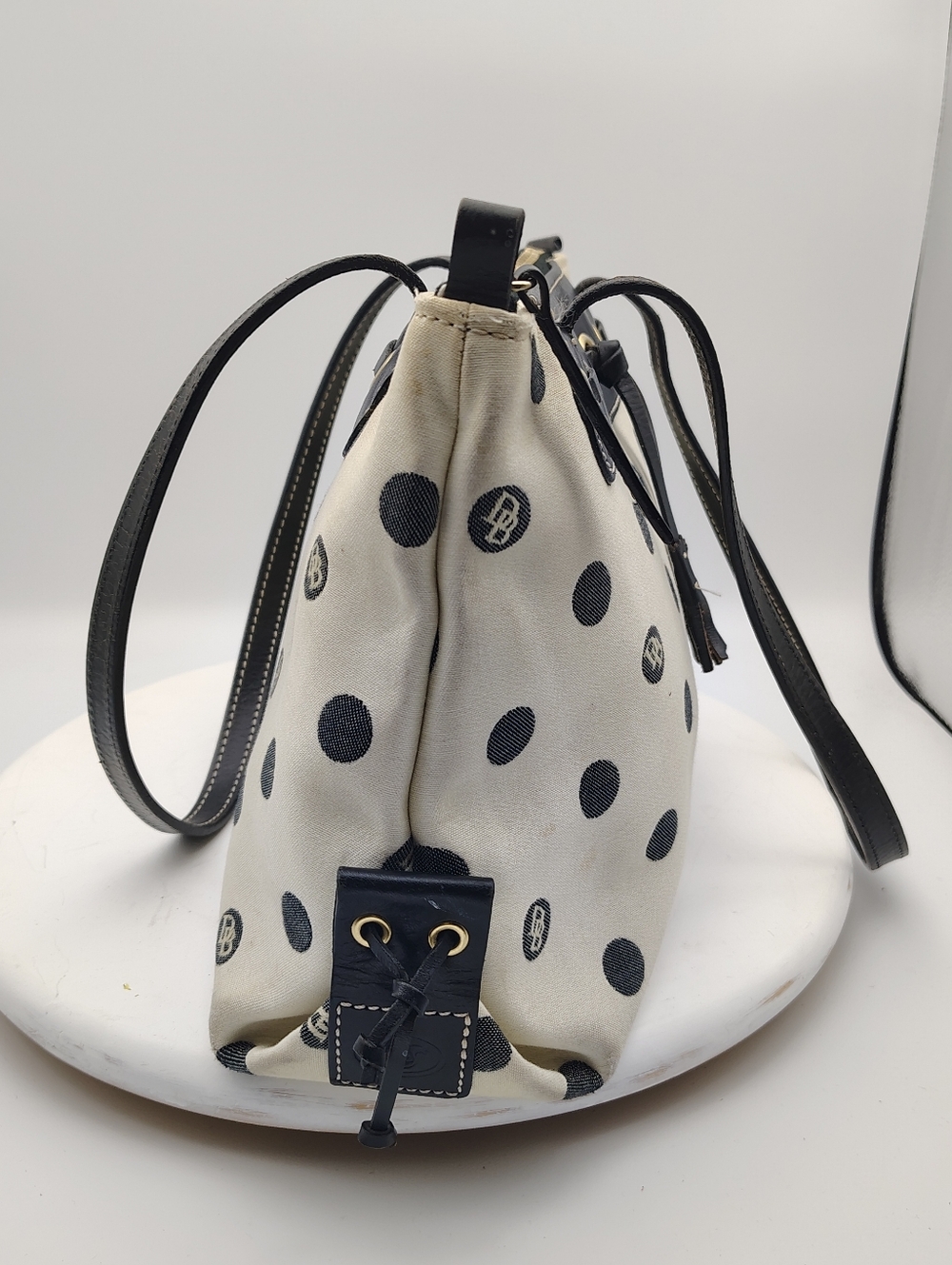 Dooney & Bourke Polka Dot Tote Bag with Tassel Detail - Black and Cream Combo - Picture 7 of 15